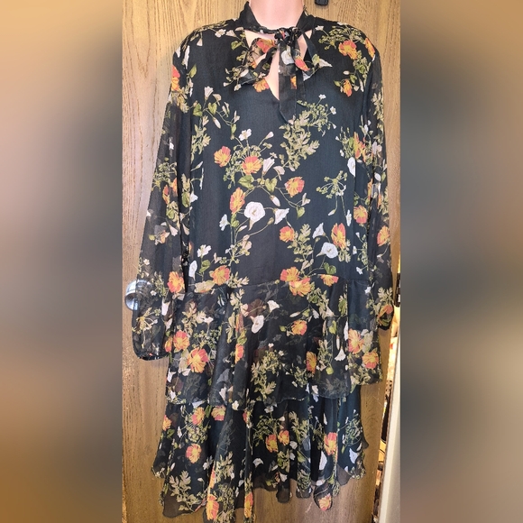 Lauren Ralph Lauren Floral Georgette Sheer Ruffles Green Dress Size 14 New - Picture 5 of 9